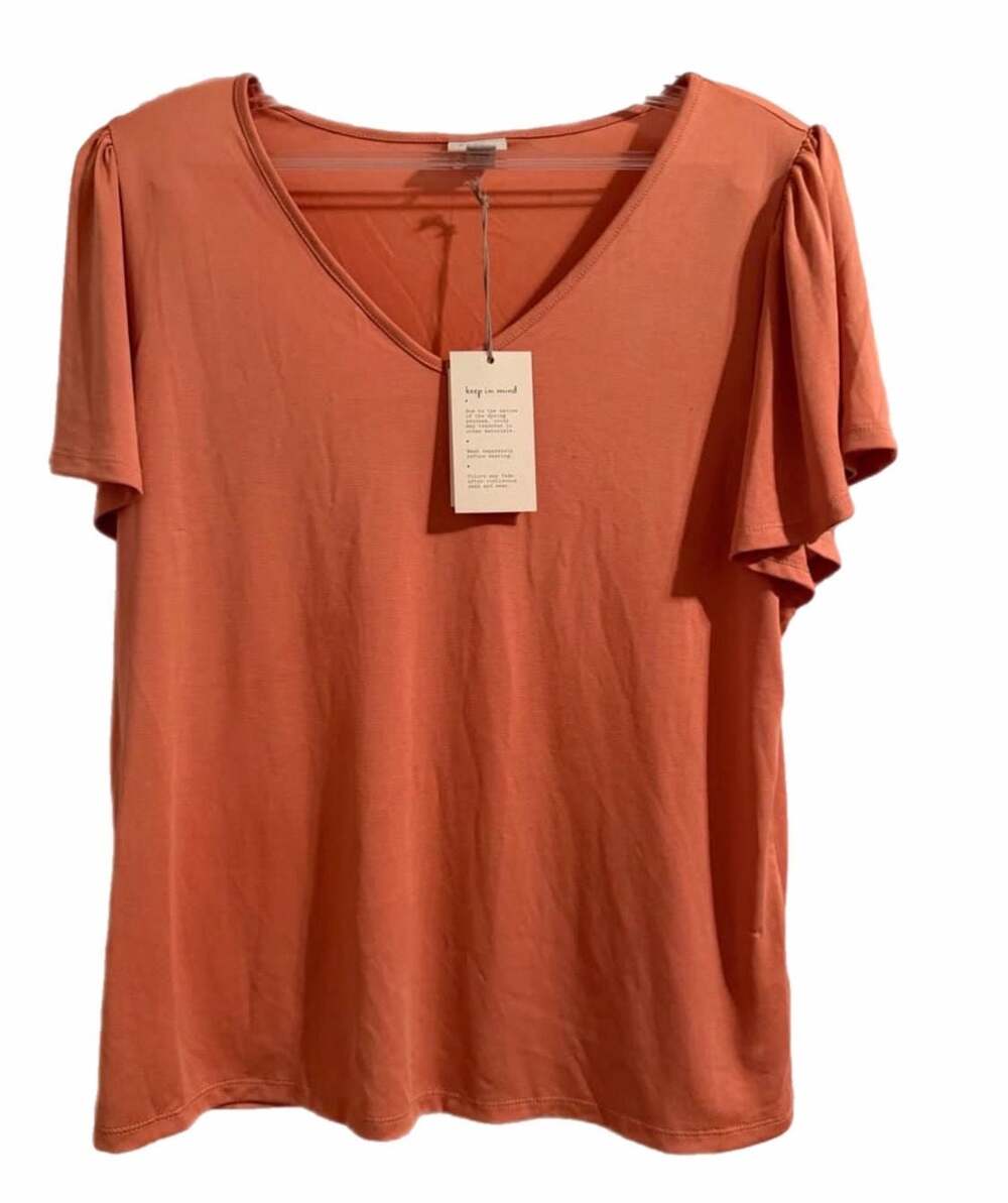 NWT A New Day Women's Flutter Sleeve V-Neck T-Shirt dusty orange Size S